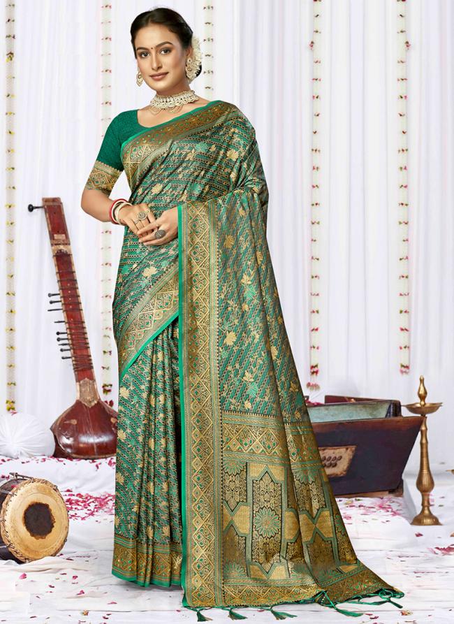 Sattin Silk Green Wedding Wear Weaving Saree